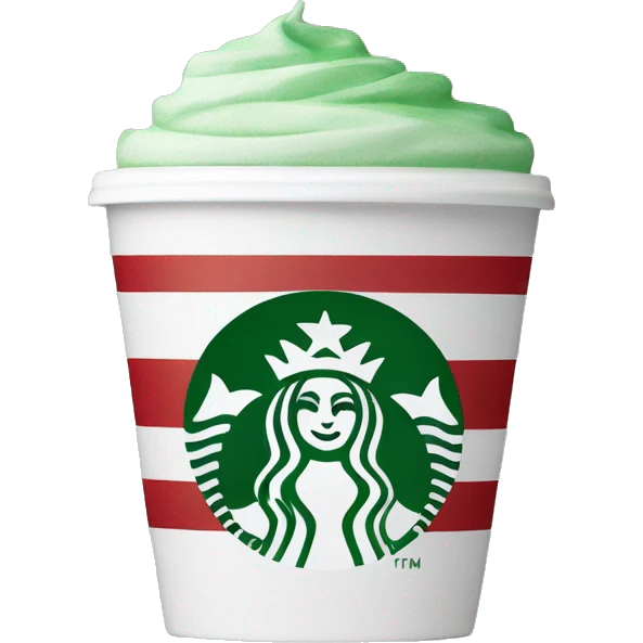 A Starbucks coffee cup with red and green stripes and the Starbucks logo on the front, white lid emoji