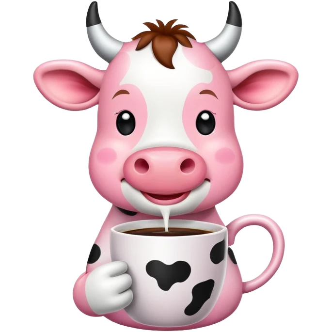 Cute pink cow drinking coffee emoji