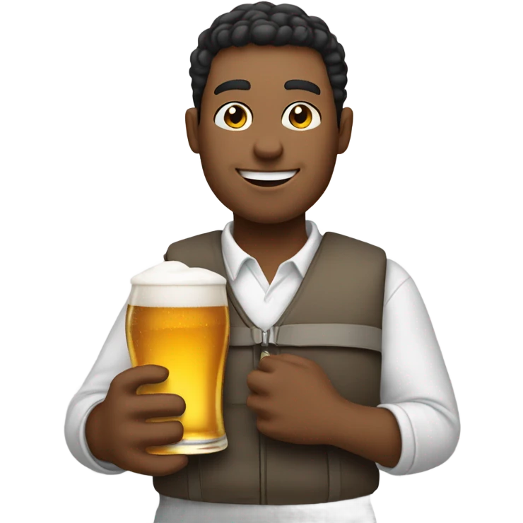 Smiling guy holding a white bag and beer emoji