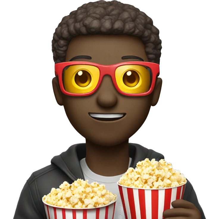 guy with popcorn with 3d glasses watching movie emoji