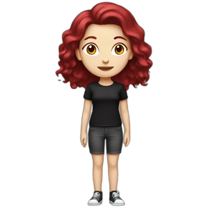 a white girl with burgundy hair in a black T-shirt emoji