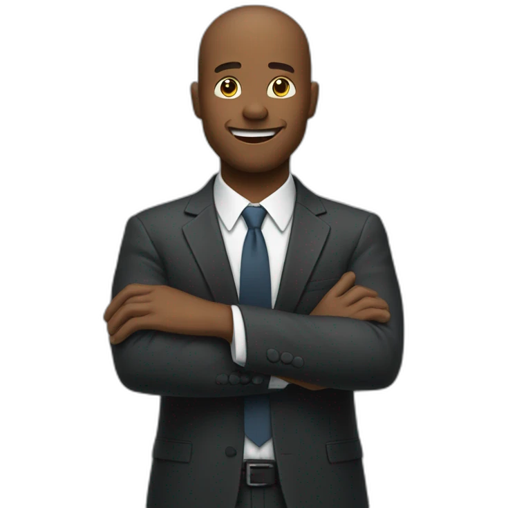 man in suit stretches his arms outward emoji