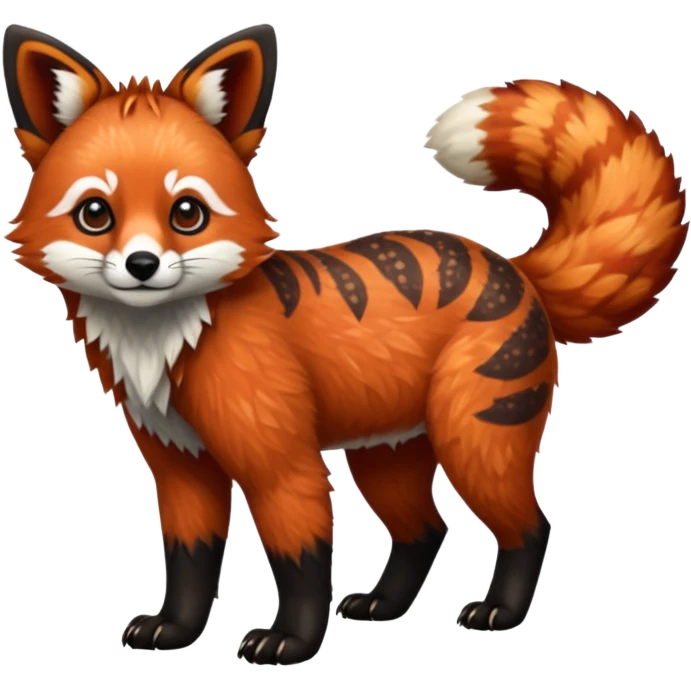 Black-eared Realistic patterned speckled flurry scaly 4-legged quadrupedal Red-Panda-Caracal-Maned-Wolf-animal-fusion-hybrid, Full body emoji