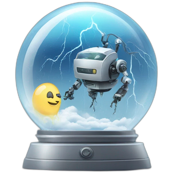 thunderstorm and robot in a glass globe emoji