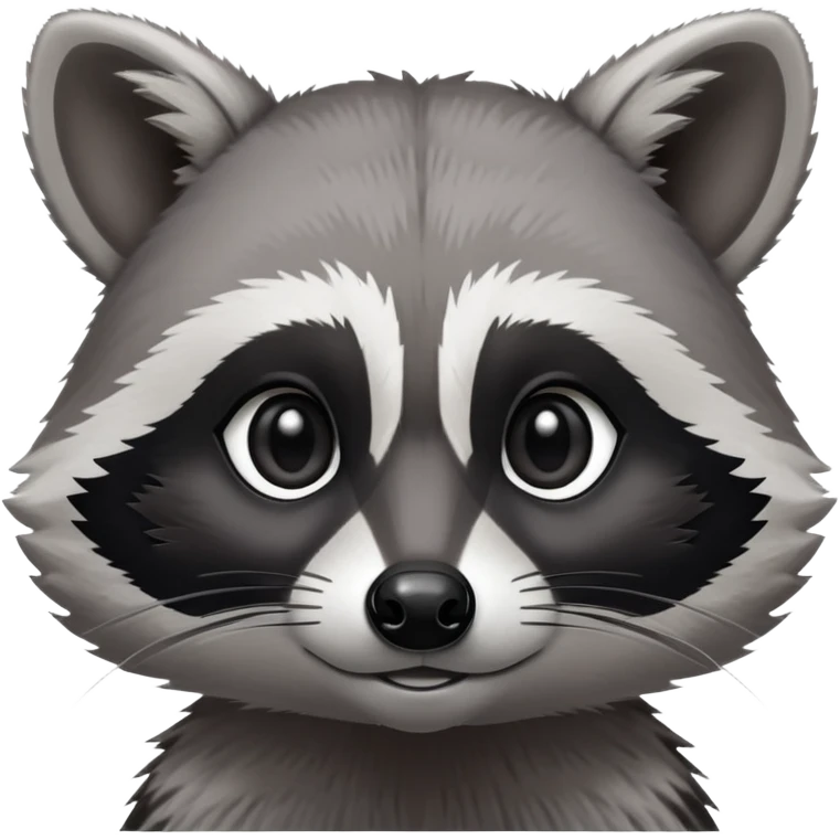 Cinematic-Noble-Raccoon-Portrait-Emoji – Poised and confident, with a sturdy build and a beautifully textured fur of silver-grey accented by dark black facial markings, deep-set, big black eyes, simplified yet sharp and sophisticated zoom out to show shoulders emoji