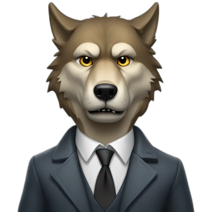Portrait of Big Bad Angry Wolf with a human-like face wears a sleek jacket and tie like a salesman emoji
