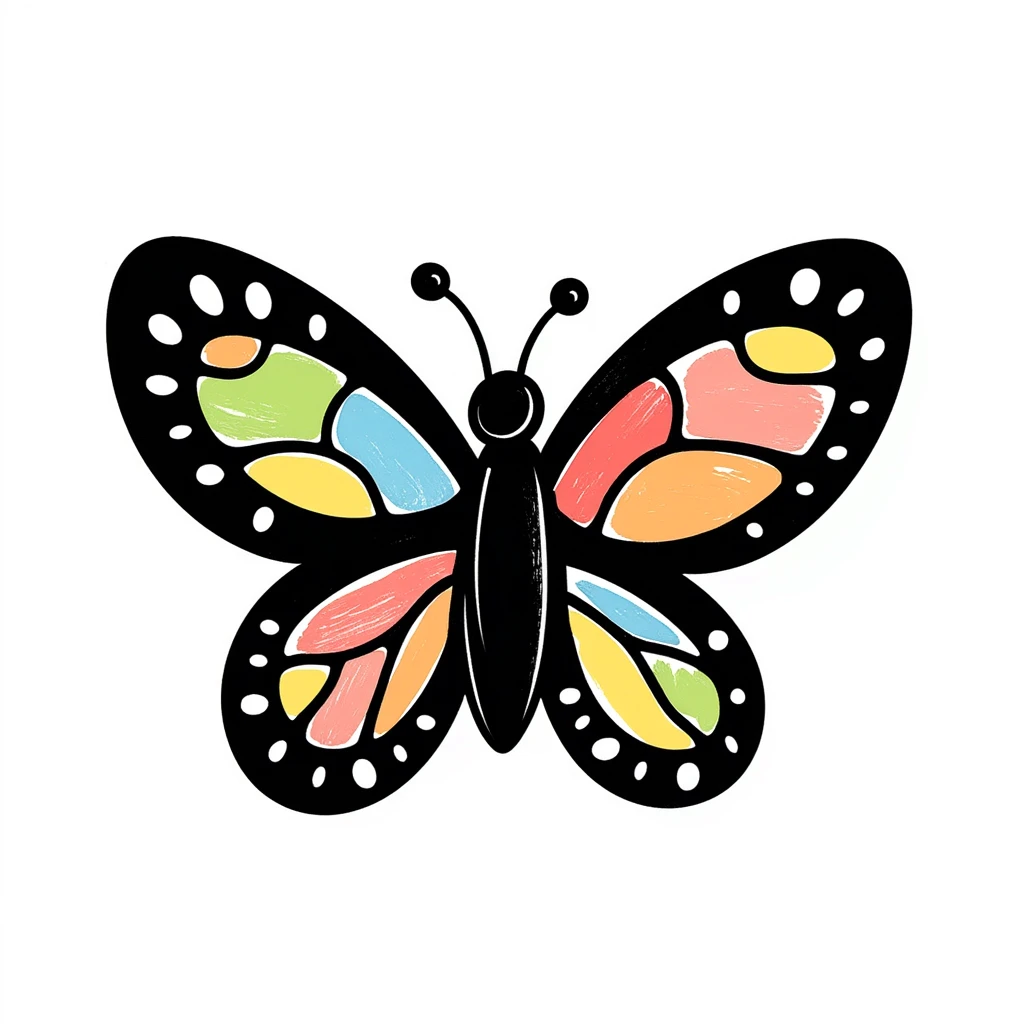 colorful butterfly drawn in childlike crayon style, centered, isolated on white background emoji