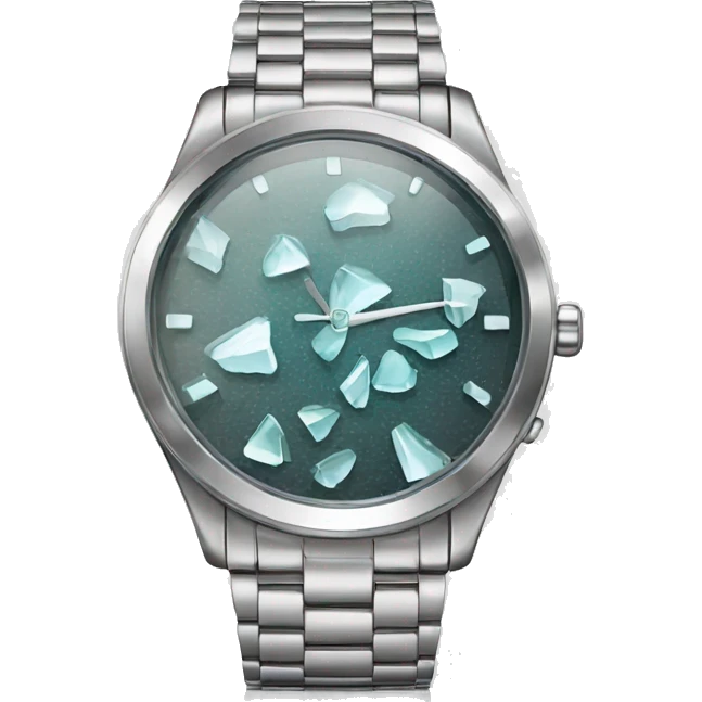broken glass, silver wristwatch emoji