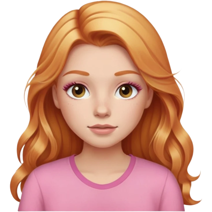 Ginger with blonde highlights long haired girl with lashes, blush, and pink shirt emoji