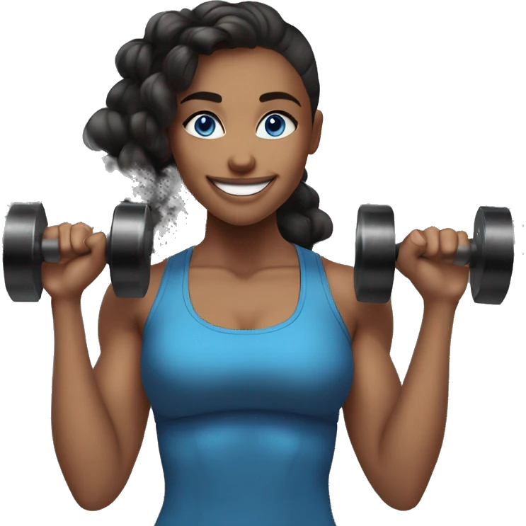 Gym girl lifting weights,baylage hair blue eyes, smiling wearing black gym leggings emoji