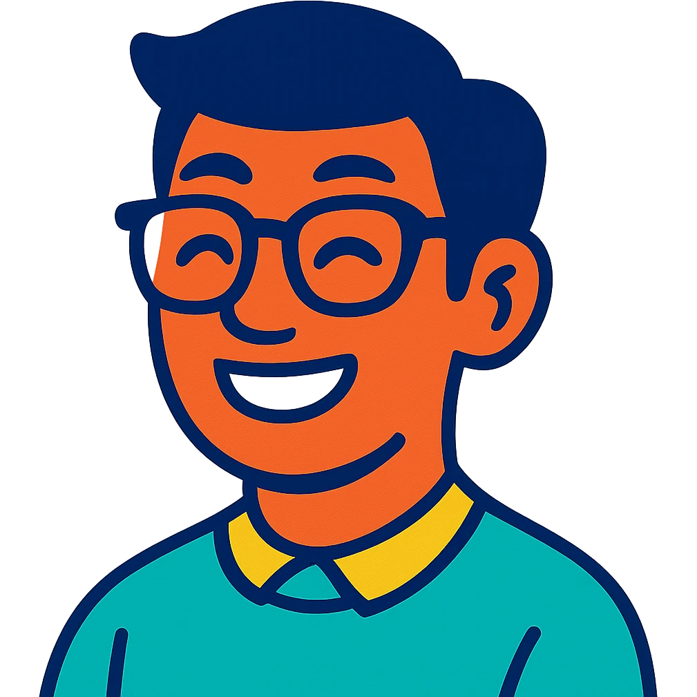 asian nerdy man with glasses, vibrant toon style emoji