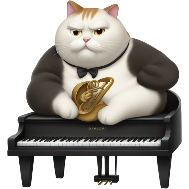 Incredibly fat cat, playing the piano emoji