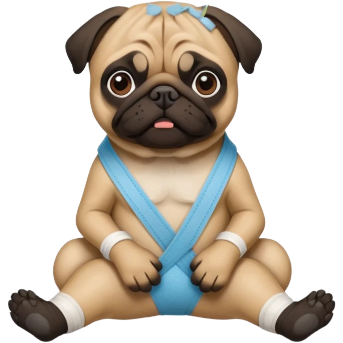 Dark face Pug with a broken left leg in bandage emoji