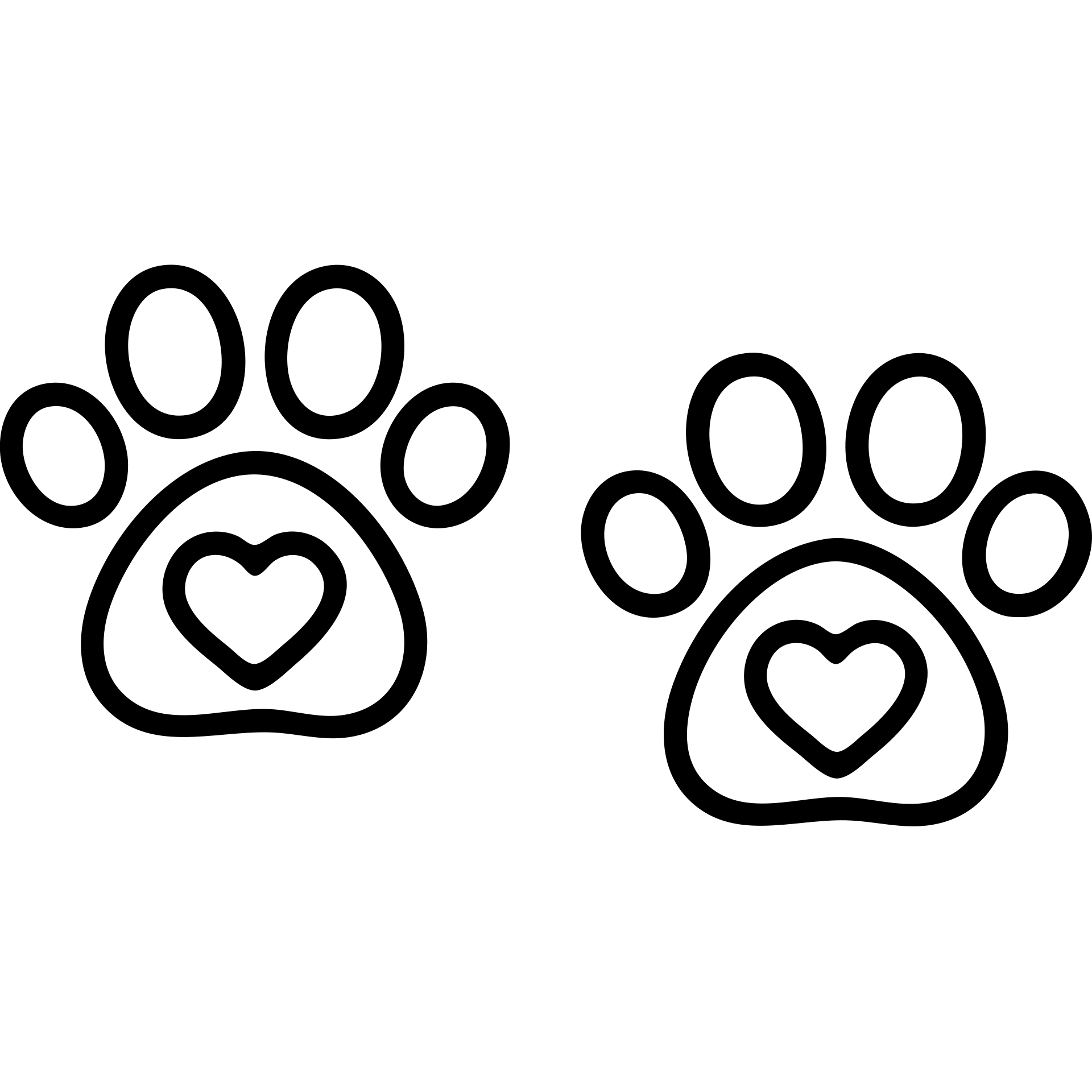 two black outlined puppy paws with a white heart on the pad emoji