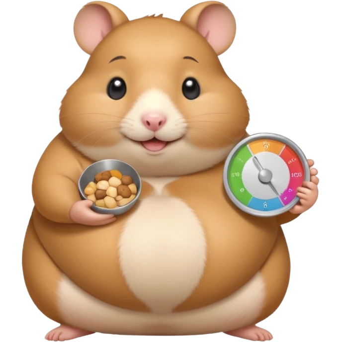 fat hamster holding pregnant belly smiling holding a tiny food scale emoji