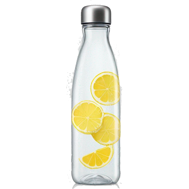 modern voss branded thin glass water bottle with lemon slices inside hyperrealistic soft textures no background emoji