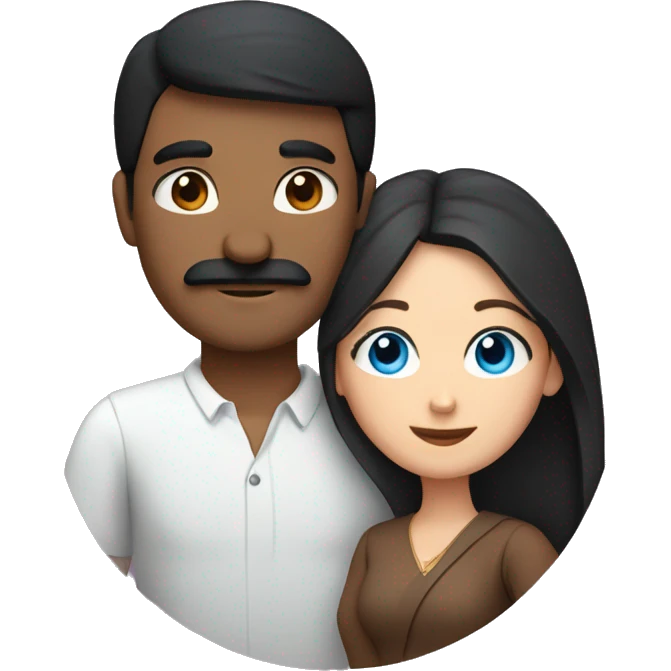 Couple hugging each other, Indian man with black hair and moustache, white woman with blue eyes and brown hair  emoji