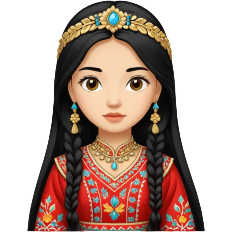 Uzbek girl who has long black hair and beautiful traditional dress emoji