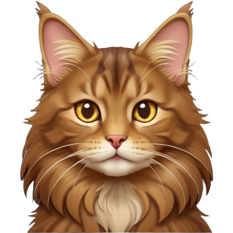 cinematic-cute brown-maine-coon-cat-portrait-emoji,-head-tilted-playfully-and-inquisitively,-sleek--brown-and-gold-tones-with-hints-of-deep-auburn-fur,-simplified-yet-adorable-features,-highly-detailed,-glowing-with-a-warm,-friendly-glow  emoji