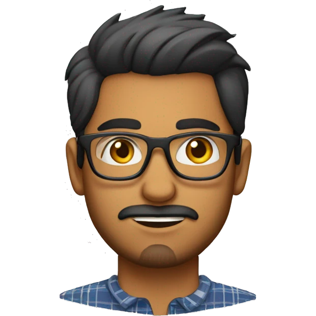 indian young guy with NO MOUSTACHE but stubble goatee beard and transparent spectacles wearing a flannel emoji