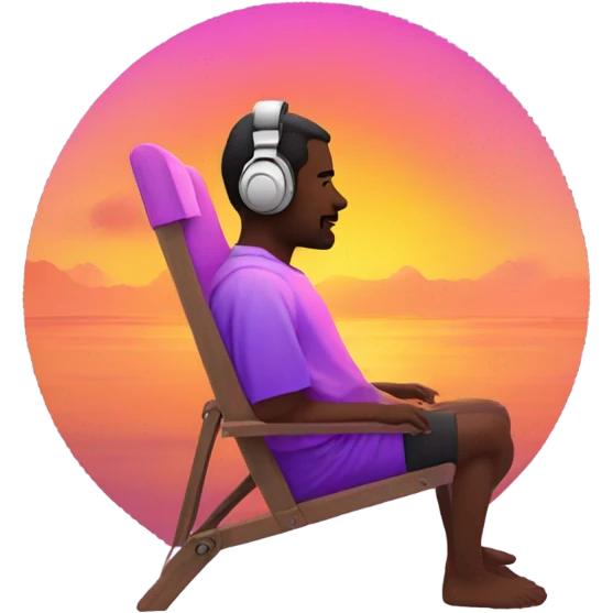 Listening to music on beach chair while watching sunset emoji