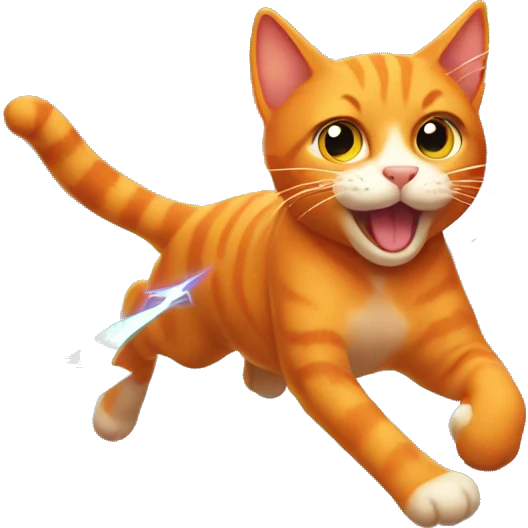 Orange cat running with lightning bolts emoji