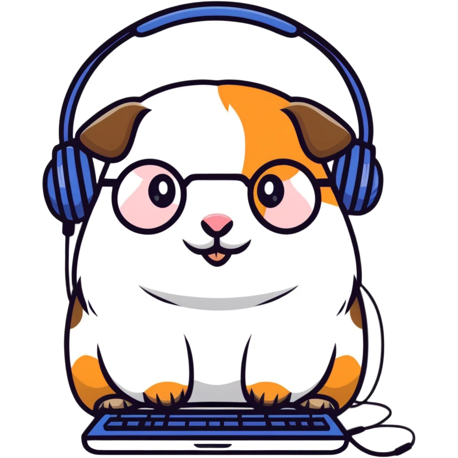 studious guinea pig with glasses wearing a headset emoji