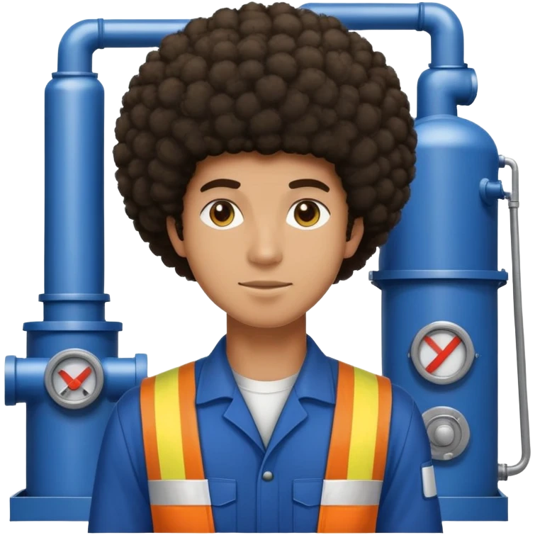 Mixed tank guy with Afro working in a factory  emoji
