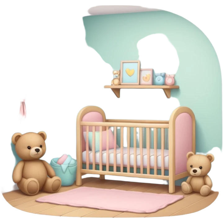 Cozy baby room with crib and teddy bear emoji