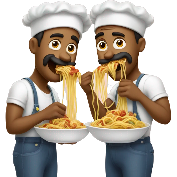 Two men in love eating sphaghetti like the two dogs in that famous Disney dog movie  emoji