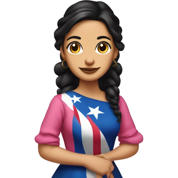 Mariana Bracetti Cuevas was a patriot and leader of the Puerto Rico independence movement. Pink dress. 2 pigtails. Dark hair woman. emoji