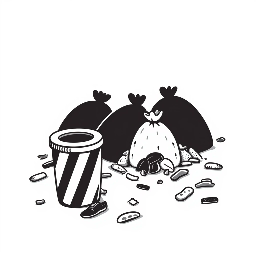 trash on the floor, hand-drawn doodle style emoji