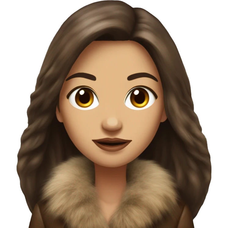 Beautiful Woman Realistic long hair brunette Mob wife big brown fur coat  emoji
