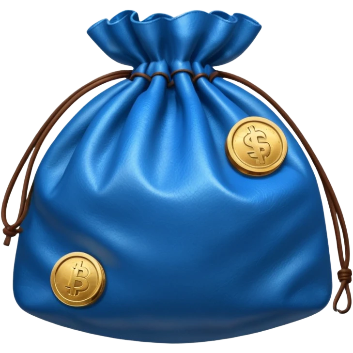 blue coins outside a brown money bag  emoji