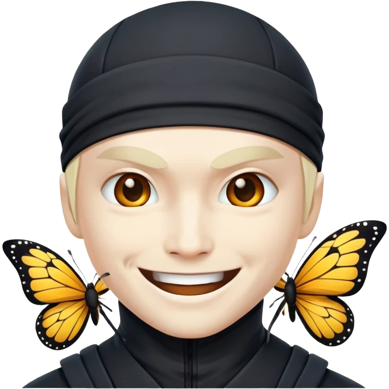 Crea un emoji con estos dos emoji 🥷🏻🦋
él ninja de piel blanca con la mariposa posada en cabeza como si estuviera volando. emoji
