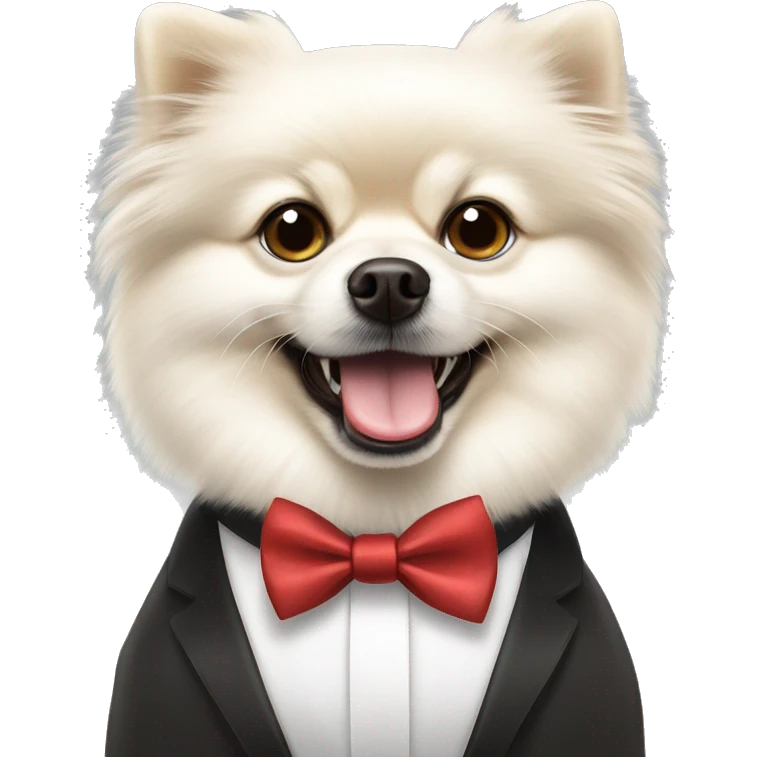 Angey white Pomeranian in a bow tie emoji