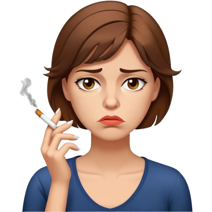 tired woman with brown hair smoking a cigarette looking fed up and exhausted emoji