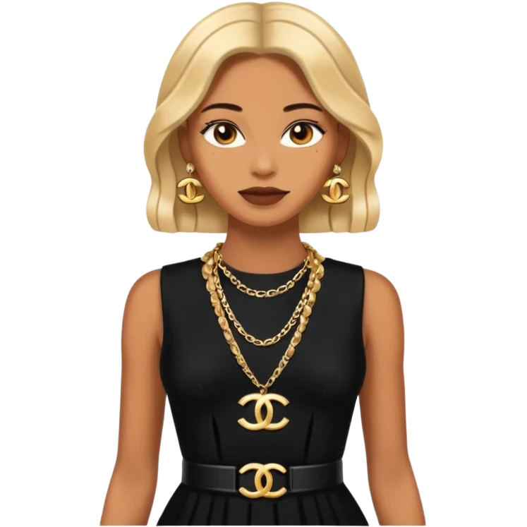 chanel black dress with gold chains emoji