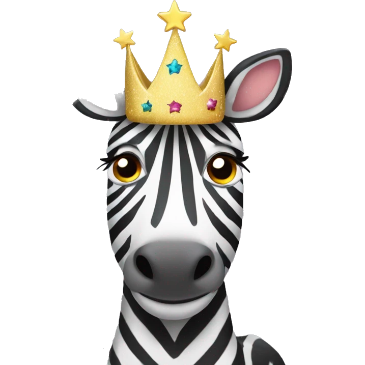 Zebra wearing a crown with sparkle stars around it emoji