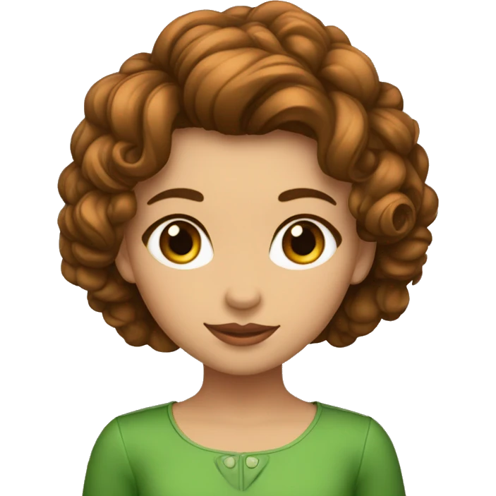 Sofia una chica con el pelo rizado y marrón y los ojos verdes emoji