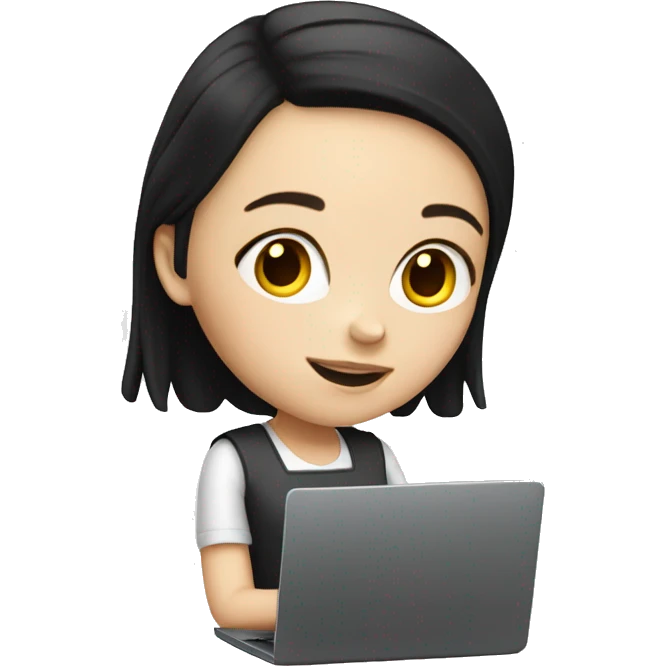 white girl with black hair working on laptop  emoji