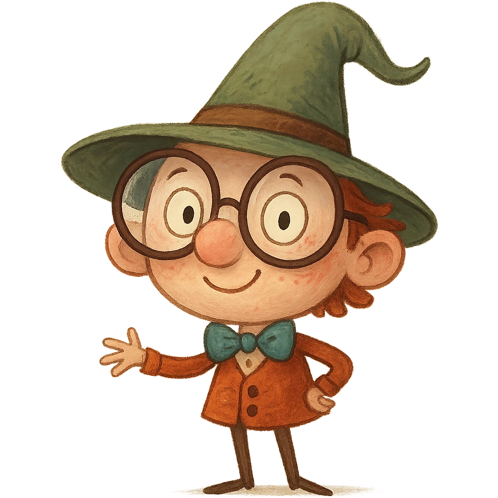 whimsical character with oversized glasses and a hat emoji