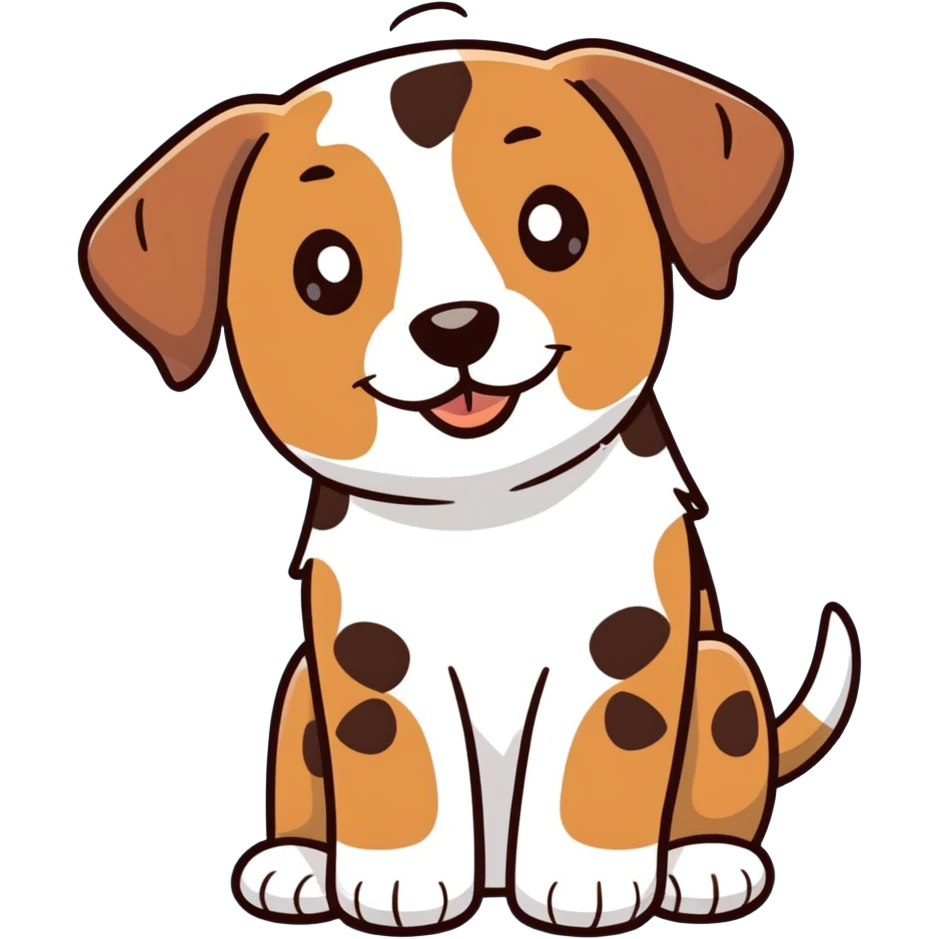 brown Labrador dog with calico spots and patches, happy expression emoji