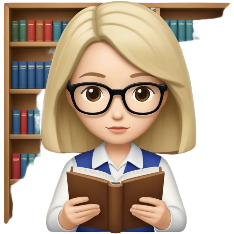 a funkopop type librarian with shoulder length hair reading a book emoji