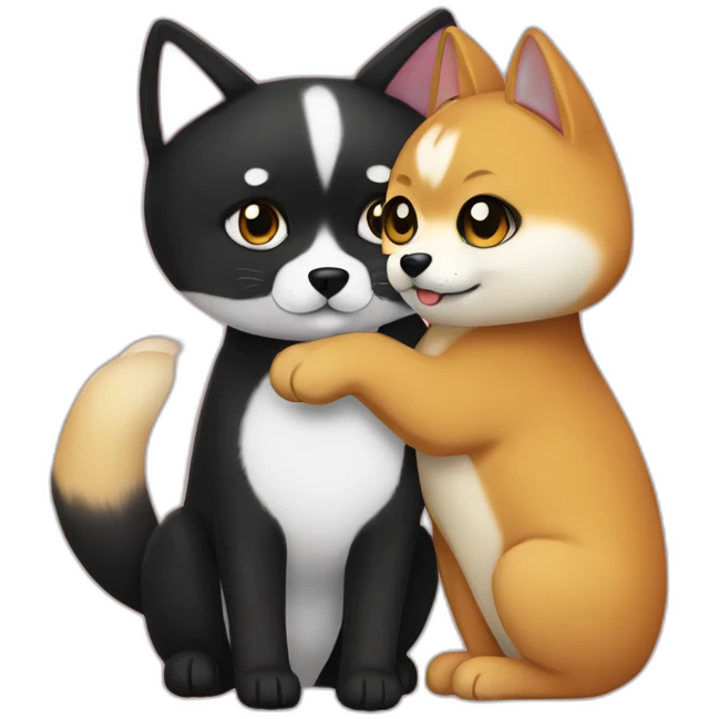 shibainu and black cat being-in-love emoji