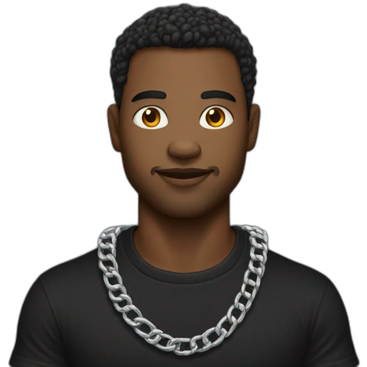 An alpha male wearing silver chain on a black tshirt emoji