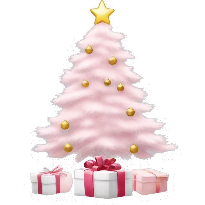 Light pink Christmas gifts under a white Christmas tree  emoji