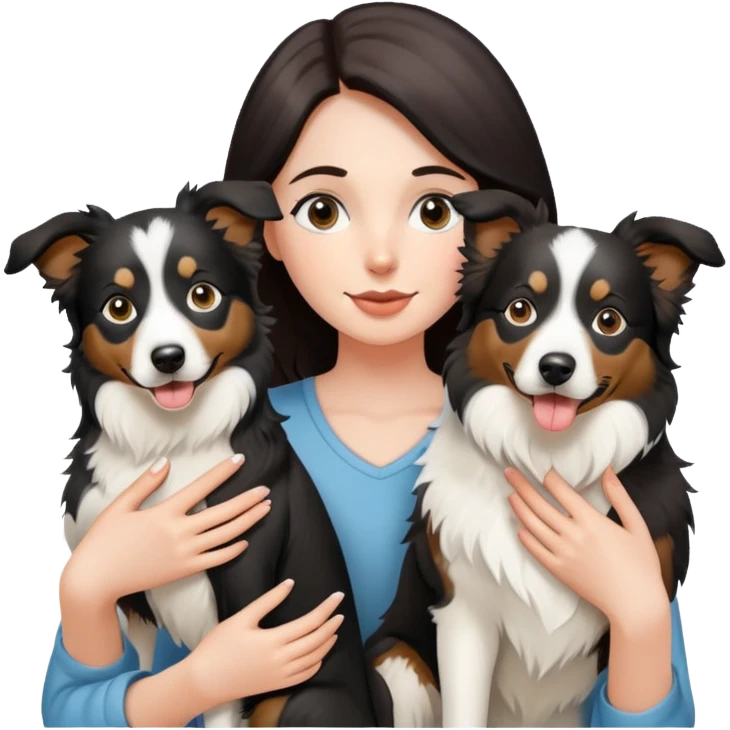 A girl holding two Border Collies emoji