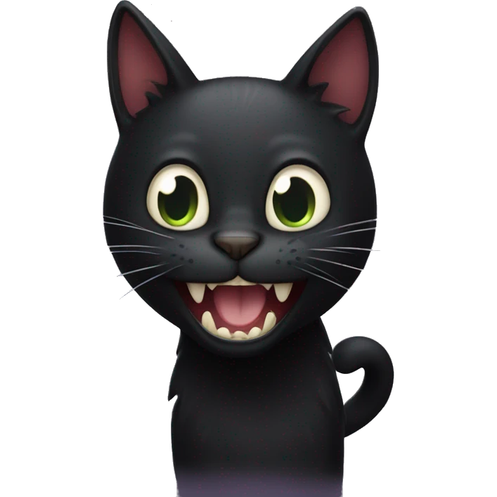Black cat with really long fangs smiling  emoji