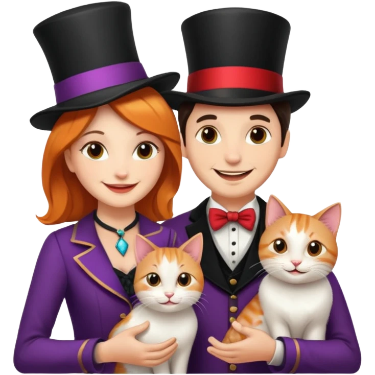 magician couple and their pet cat emoji